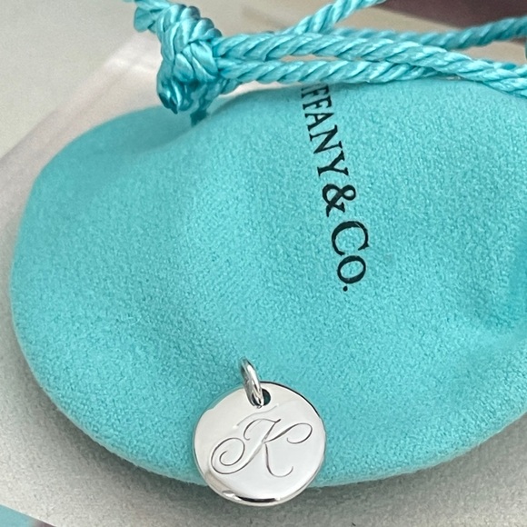 Tiffany Silver Letter K Alphabet Initial Round Circle Notes Charm Pendant NEW - Picture 14 of 14